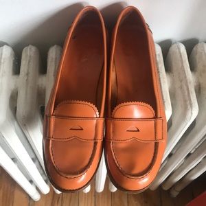 PRADA Orange Patent Leather Penny Loafers 41 (10)